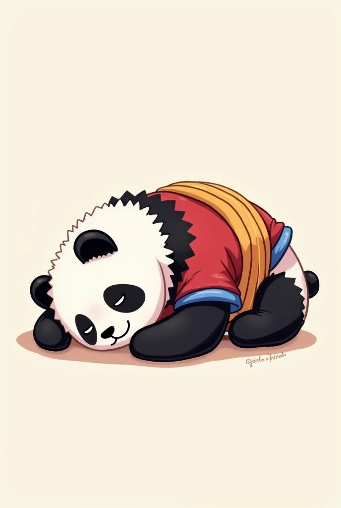 Make a Panda sticker using a luffy shirt one pice is asleep lying face down to the left side