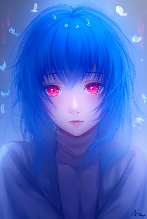 Draw anime blue hair red eyes