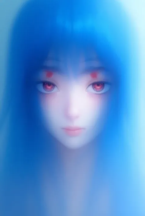 Anime long hair, blue, red eyes