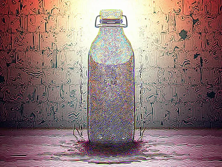 a bottle with water drawn in the graffiti style