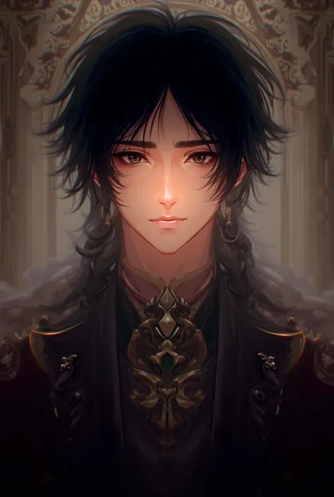 Draw a handsome prince, black hair, black eyes anime style