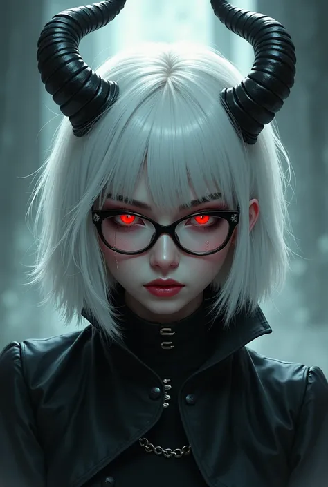 
Woman demon with white hair with glasses 