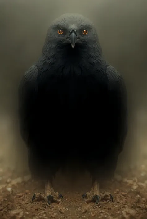 An eagle with dark feathers on the ground 