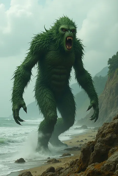 An army of 6 foot tall alien Sasquatch-like creatures made entirely out of marijuana plants wreaking havoc across a coastal city as sailors are being tormented along the beaches that are being drenched in thick resin