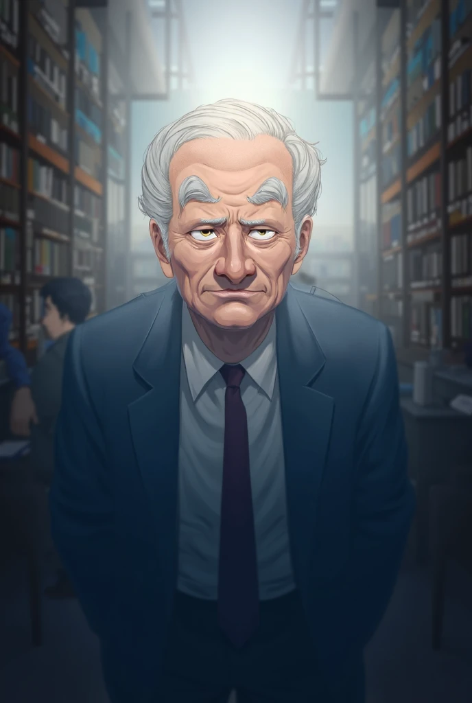 School Director , anime, old,  gray hair , Serious,  Library Fund