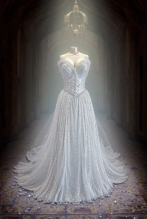 Draw a dress of 1,000,000 crystals that consist of drawing such a medieval Renaissance chateau like a museum where there are millions of dresses made by one princess where each dress has 1,000 diamonds and in the middle of the hall there is the only dress ...