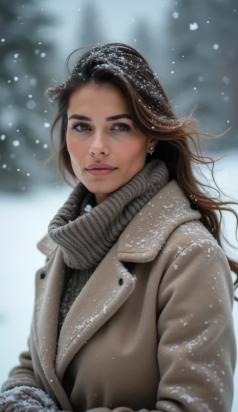 american Beautiful sexy aunty enjoy snow fall. real photo