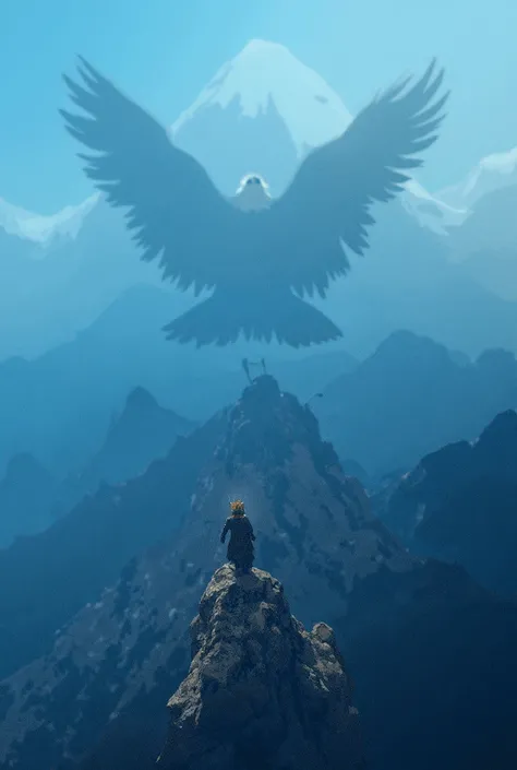 With the eagle’s guidance, the king climbed the tallest mountain in the kingdom.