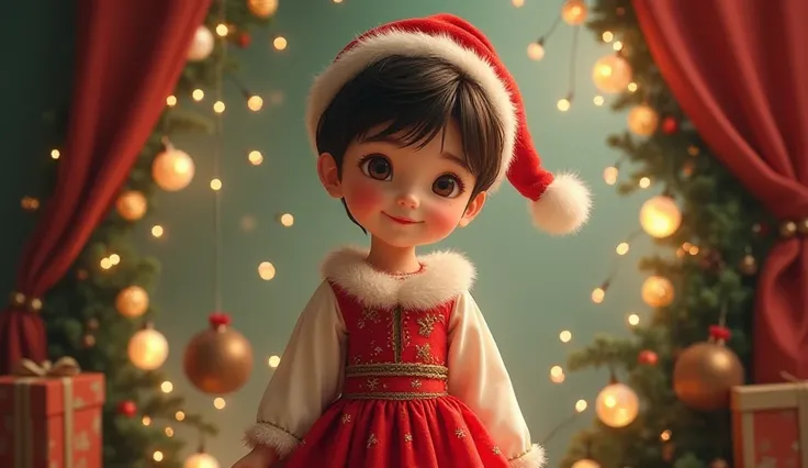  
Boy with Christmas dress without cap. Christmas background 