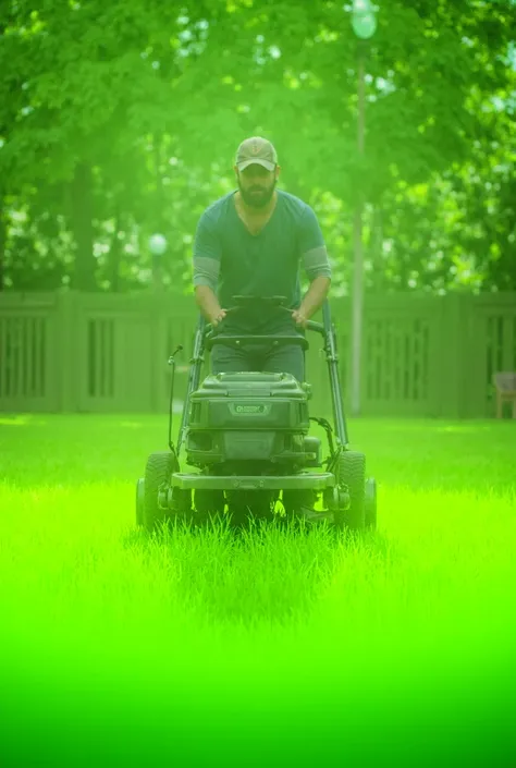 I want you to draw a picture of a person mowing grass 