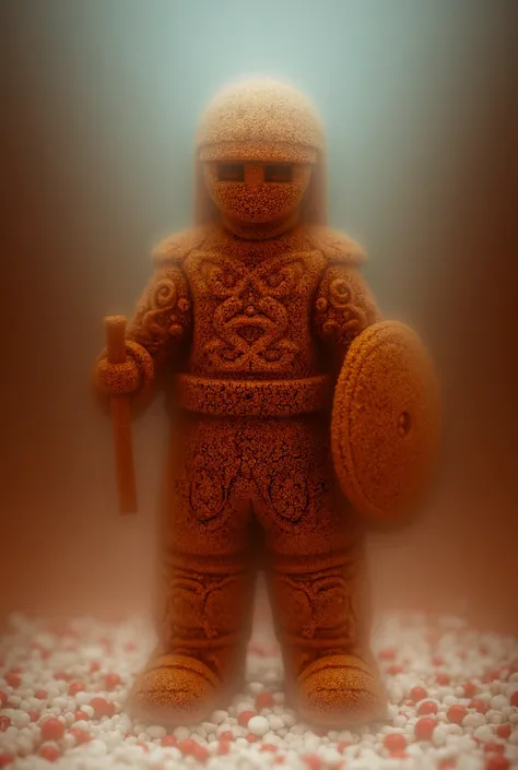 Create a soldier made of gingerbread with a sword in his right hand and a shield in his left hand