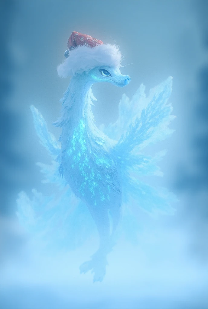 Ice Phoenix with a Christmas hat on 