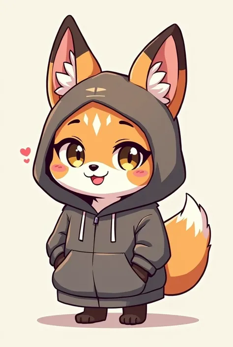 a drawing of a fox in a hoodie with a smiley face on it, cute fox, fox from league of legends chibi, an anthro fox, fursona wearing stylish clothes, anthropomorphic fox, in a hoodie, wearing a hoodie, an anthropomorphic fox, fox nobushi, fox animal, furry ...