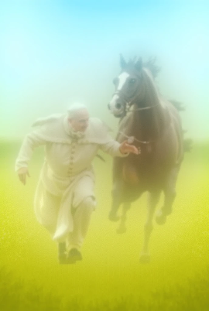 Pope francesco chased by an orse