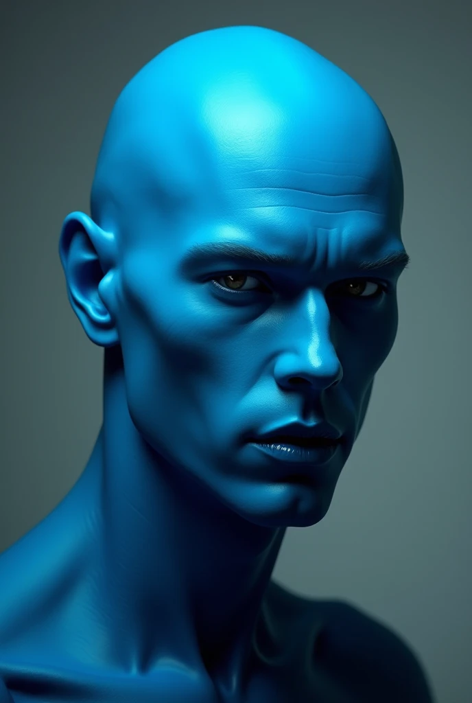 A bald man with blue skin color