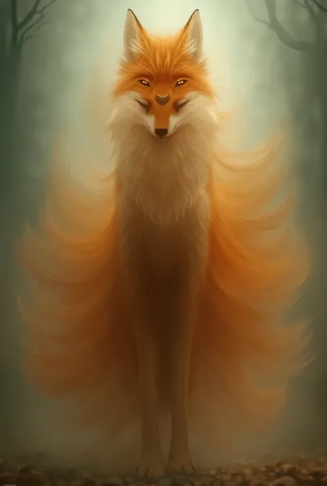 Woman fox with 9 tails semirealistic