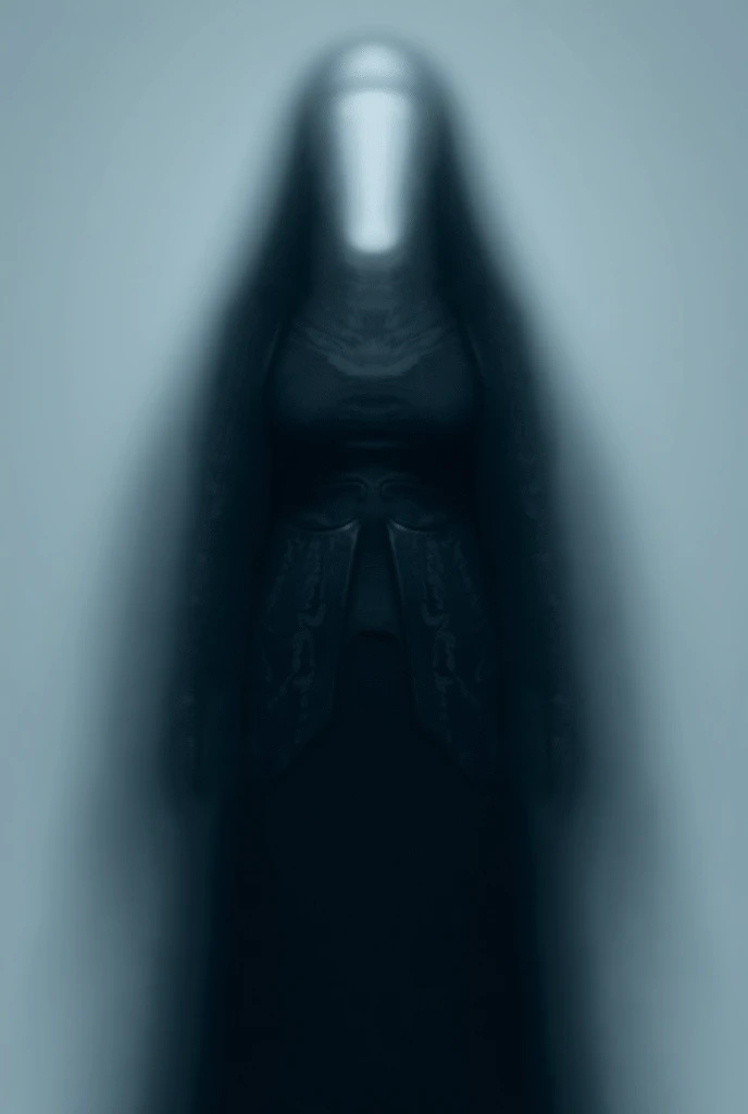 girl in the style of a mortle combat nun without a visible face in a white mask
on a grey background 

