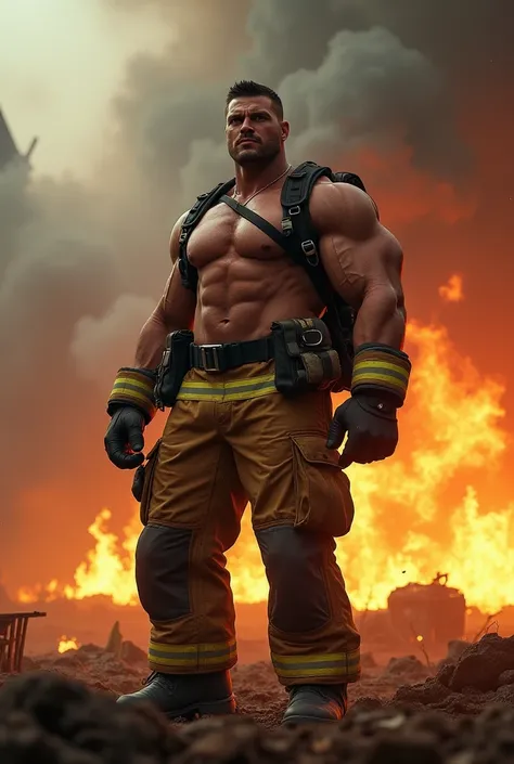 Firefighter with big muscles