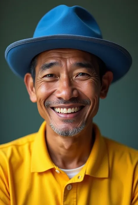 there is a man wearing a yellow shirt and a blue hat, real ungine, john jude palencar, ismail, ramil sunga, potrait, by Abidin Dino, 4 0 years old man, 2 , with accurate face, kilin eng, 2 , comming, at instagram, ayan nag