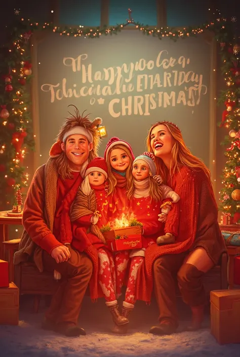 Create a Merry Christmas image for the Saloio family with a happy phrase in the background 