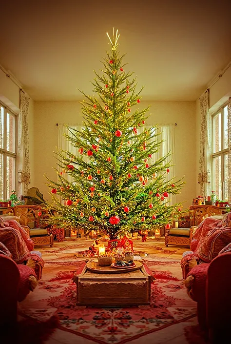 make a typical Brazilian living room decorated for Christmas 
with a little more focus on the Christmas tree 
remembering that Brazilian houses do NOT have fireplaces 