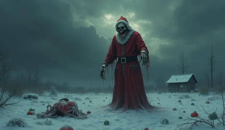 Generate a scary and macabre horror image about Christmas 