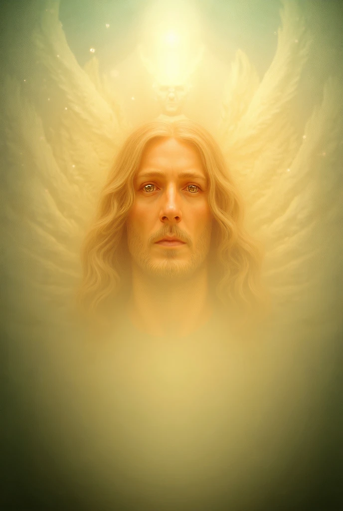 An image of the face of Jesus with several angels around him as if they had descended to earth.