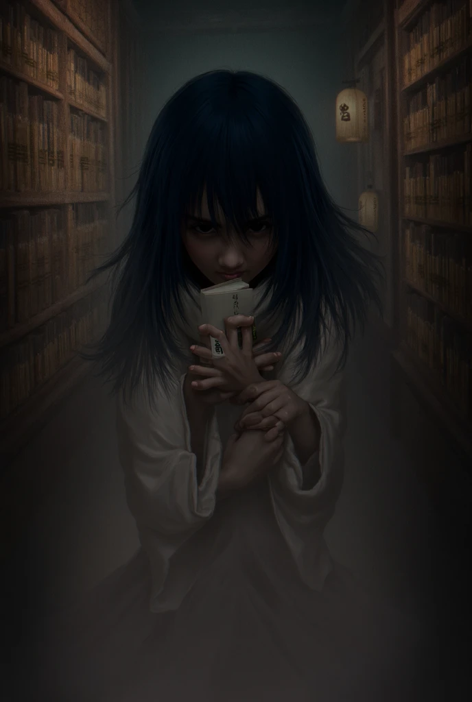 Japanese girl stealing a book