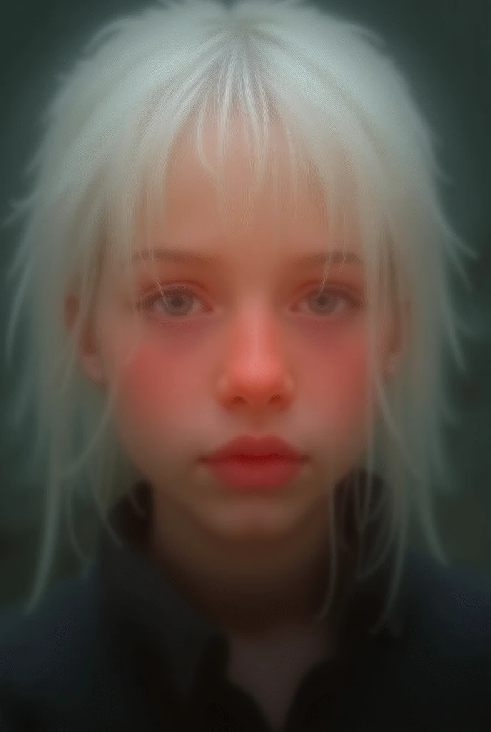 A young boy with a Norse look. Very feminine facial structure. Hes about 20 years old. He has white platinum blonde hair that reaches to the nape of his neck and cheeks. His eyebrows are thin and straight. His nose is small and feminine. Her cheeks are sli...