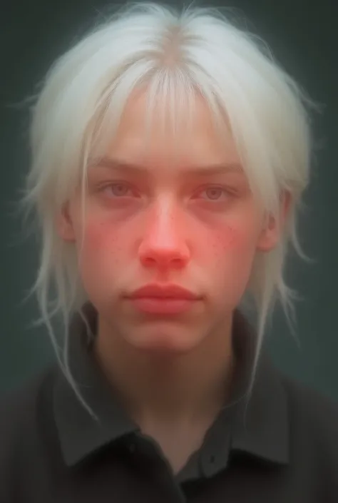 A young boy with a Norse look. Very feminine facial structure. Hes about 20 years old. He has white platinum blonde hair that reaches to the nape of his neck and cheeks. His eyebrows are thin and straight. His nose is small and feminine. His cheeks are sli...