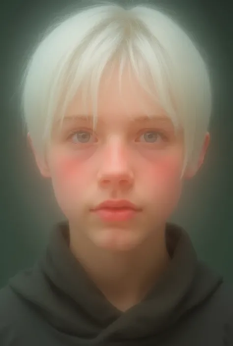 A young boy with a Norse look. Very feminine facial structure. Hes about 20 years old. He has white platinum blonde hair that reaches to the nape of his neck and cheeks. His eyebrows are thin and straight. His nose is small and feminine. His cheeks are sli...