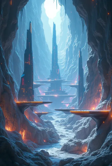  A futuristic city built inside a crystal cave, with neon lights reflecting off shiny surfaces ."
