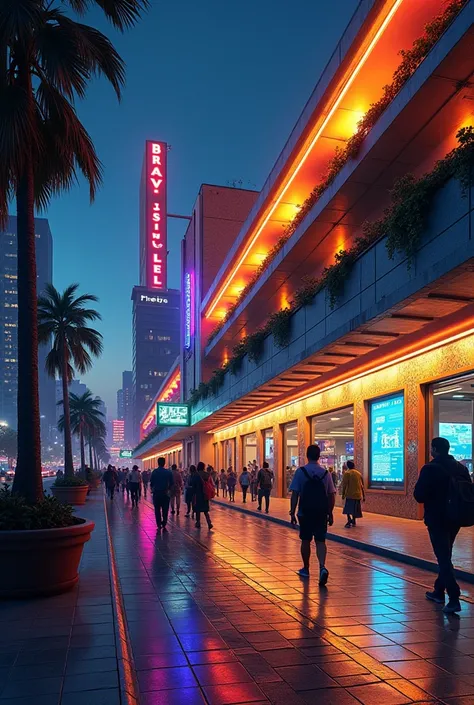 Bus station platform at night with brazilian touch style architecture