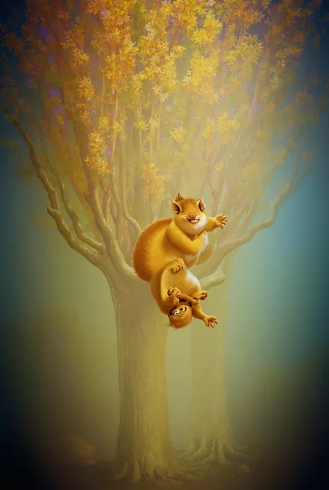  It generates an image of a squirrel called Disney-style sparks ,  that comes down from a different tree than the others . Its trunk was golden ,  and its leaves changed color like a rainbow 