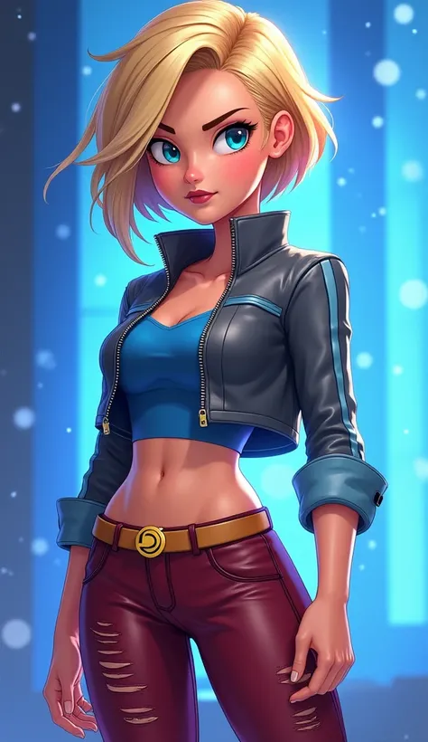 (Close up), ((Kara from DC Super Hero Girls 2019)), short blonde hair, Kara is an attractive, fair-skinned teenage Kryptonian with a muscular-yet-curvaceous figure, and short blonde hair with paler-colored streaks, cut into a messily  -styled bob cut with ...