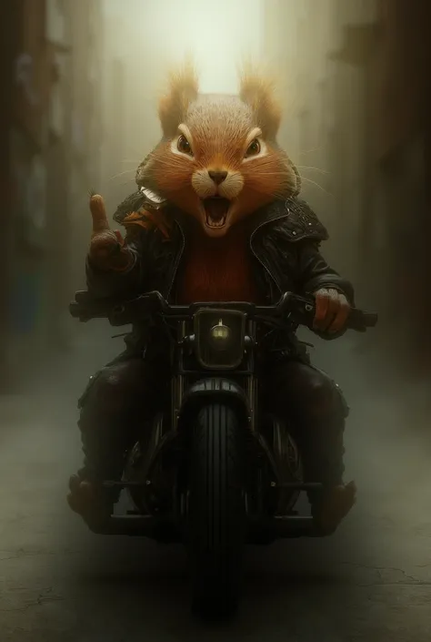 Biker squirrel doing the middle finger 