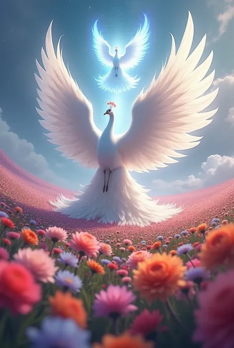  Plains Full of Colorful Flowers　 White Peacock Spreading Its Wings 　god々Wearing Shining Light 　 gradients 