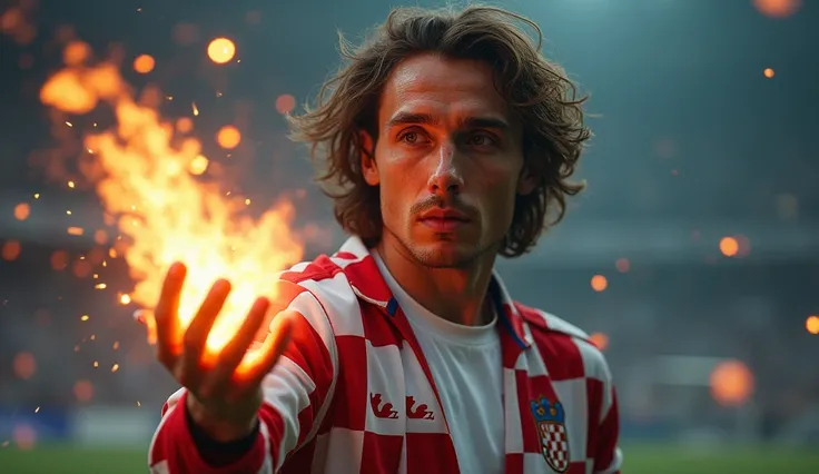 Create an image of Luka Modric, manipulating energy, he wears fashion clothes (smoke:1.4), (RTX) cinematic film shot in 70mm, depth of field, vivid colors, (best quality,ultra-detalhado,Realistic:1.37), (8k, ARTISTIC photography, best quality, masterpiece:...