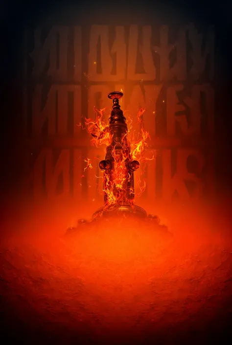 Create an image of a faucet engulfed in flames and in the background that says dark master