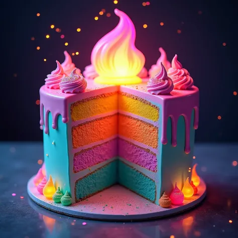 Bonus: Pastel Nuclear

Prompt:
"A glowing, colorful nuclear-inspired cake with multiple layers of neon icing and a fiery, intense color gradient. The top is adorned with glowing sparkles, while the cakes interior is a mix of vibrant colored layers that ...