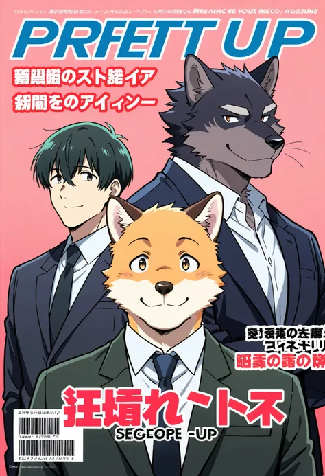 rating_safe, score_9, score_8_up, score_7_up, score_6_up, score_5_up, score_4_up, hires, Business magazine cover page, source_furry, source_anime, highres, absurdres, perfect anatomy, nice 1boys, kemono, suit, furry anthro, dignified pose, smile, portrait,