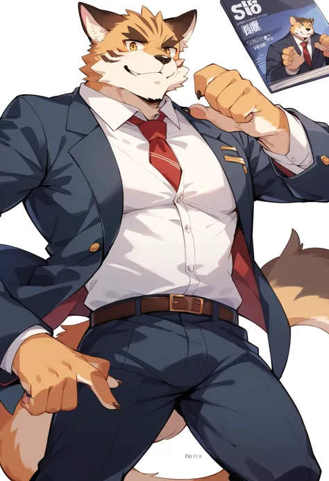 rating_safe, score_9, score_8_up, score_7_up, score_6_up, score_5_up, score_4_up, hires, Business magazine cover page, source_furry, source_anime, highres, absurdres, perfect anatomy, nice 1boys, kemono, suit, furry anthro, dignified pose, smile, portrait,