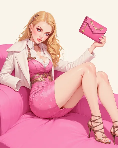 ( best illustrations:1.2), ( masterpiece:1.2 ), (  super detailed), 8k, 16k,  wallpaper,(  steampunk:2.0) ,Female Explorer, sci-fi  ,  graphic novDigital art painting of beautiful blonde girl, vector art, imvu, zepeto, girl sitting wearing pink dress with ...