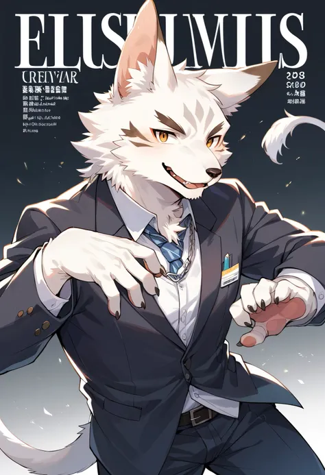 rating_safe, score_9, score_8_up, score_7_up, score_6_up, score_5_up, score_4_up, hires, Business magazine cover page, source_furry, source_anime, highres, absurdres, perfect anatomy, nice 1boys, kemono, suit, furry anthro, dignified pose, smile, portrait,