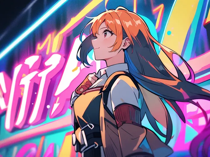 Make an image that represents the word nostalgia with neon lights and anime style