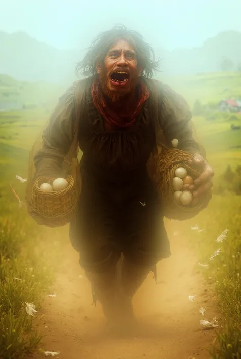 A man runaway with chicken eggs 