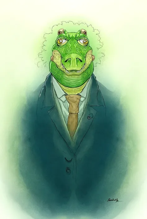  A crocodile in an elegant suit, Let it be painted in watercolors  