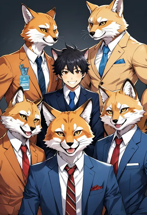 rating_safe, score_9, score_8_up, score_7_up, score_6_up, score_5_up, score_4_up, hires, Business magazine cover page, source_furry, source_anime, highres, absurdres, perfect anatomy, nice 1boys, kemono, suit, furry anthro, dignified pose, smile, portrait,