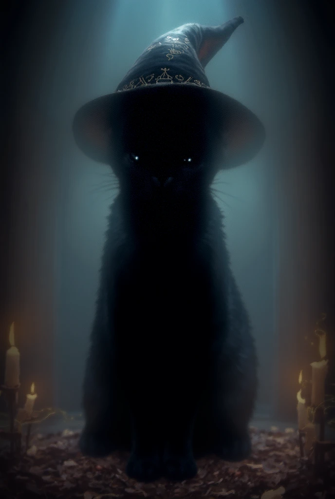 female black cat named meowscarada like a wizards with wizard hat 