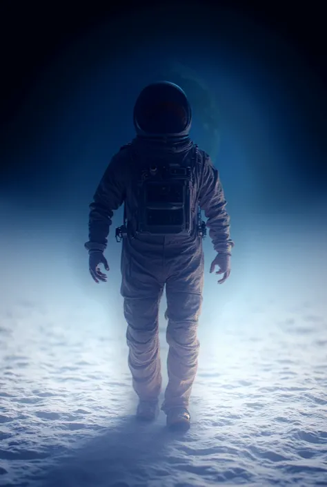 A character of a person walking on the Moon with a 3D pixel image